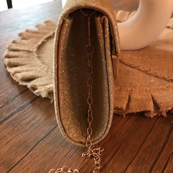 GOLD METALLIC WEDDING PROM GLITTER SPARKLE ENVELOPE BAG CLUTCH PURSE NEW - Picture 6 of 9